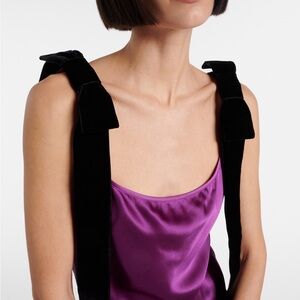 Nina Ricci Purple Satin Maxi Dress with Black Velvet Straps NWT